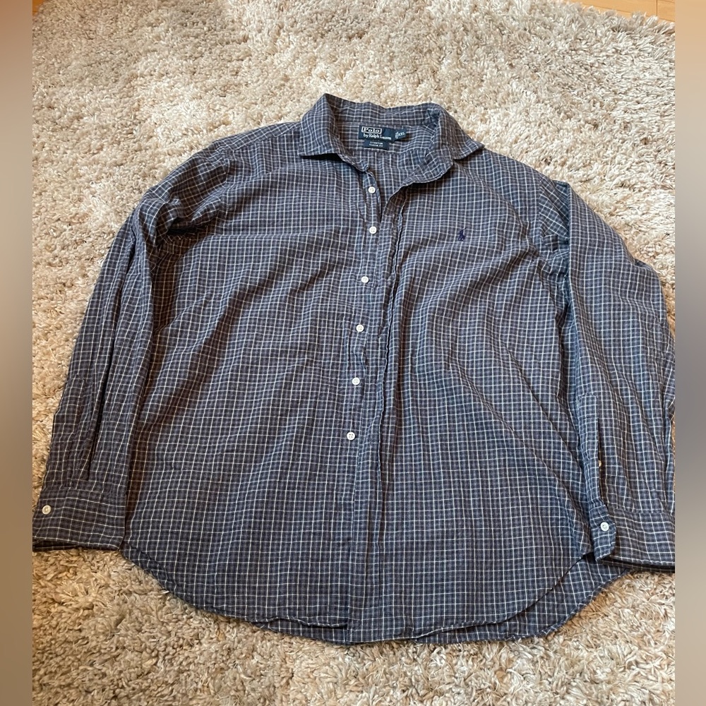 Polo Ralph Lauren XXL Long Sleeve Button Shirt Stanton Classic Fit Blue Gray
